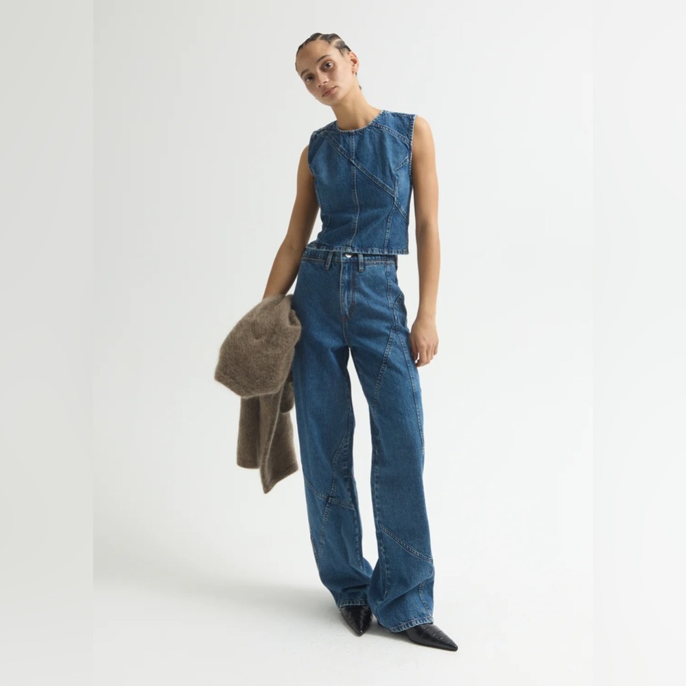 DALA • Angle Denim Tank Top In Blue, Size M NWT